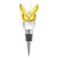 Elegant yellow crystal butterfly wine bottle stopper with faceted glass ball and metal base - Yellow Butterfly Wine Stopper