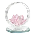 Pink faceted crystal lotus flower ornament in clear circular ring for home decor - Round Frame Lotus / 66x66x76mm / Pink