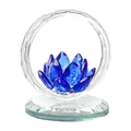Blue crystal lotus flower ornament within a clear faceted circular frame decoration - Round Frame Lotus / 66x66x76mm / Medium Blue