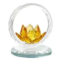 Eleganter gelber Kristall Lotus im Glasrahmen für die Heimdekoration - Runder Rahmen Lotus / 66x66x76mm / Gold