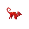Figura de gato de vidrio rojo hecha a mano con lunares y cola a rayas decoración - Gato Rojo con Rayas y Lunares (LSSJBJ586) / 75x19x42mm