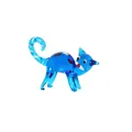 Figura de gato de cristal azul hecha a mano con manchas blancas para decorar hogar. - Gato Azul Lago con Rayas y Lunares (LSSJBJ588) / 75x19x42mm