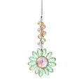 Close-up of sparkling green crystal sun flower catcher with iridescent AB plated center - Sunflower (Strawberry Bead) / Total Length 27cm / Fruit Green