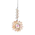 Detailed view of handmade amber crystal sunflower suncatcher featuring colorful AB coating - Sunflower (Strawberry Bead) / Total Length 27cm / Champagne