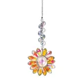 Close-up detail of a garden suncatcher flower made with AB iridescent crystal beads - Sunflower (Strawberry Bead) / Total Length 27cm / Red and Green