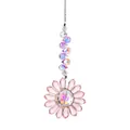 Stunning detailed view of AB color crystal sunflower suncatcher with multi-faceted beads - Sunflower (Strawberry Bead) / Total Length 27cm / Pink