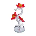 Elegant red and yellow faceted crystal flower ornament on curved clear glass stem - Triple Flower / 58x117mm
