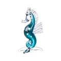 Hand-blown teal glass seahorse figurine with white and red spots for home decor - Seahorse / Peacock Green