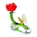 Elegant faceted crystal red rose with yellow butterfly figurine on clear glass base. - 90x92.4mm