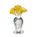 Eleganter luxuriöser Kristallschmuck mit sechs gelben Rosen in einer facettierten Glasvase - 6 Rosen - Gelb
