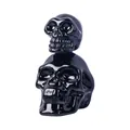 Minimalistisches glänzendes schwarzes Doppel-Totenkopf-Glasornament für Halloween - Doppelte Totenköpfe Gestapelt (Typ B-2) / Schwarz