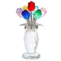 Exquisite facettierte Kristallvase mit sechs bunten Glasrosen für luxuriöse Deko - 7 Rosen Mehrfarbig