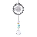 Eleganter silberner Blumenkranz Sonnenfänger mit Regenbogenkristallen und Herzplakette - Blumenkranz Stil / Gesamtlänge 49cm