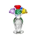 Exquisites Kristallornament mit sechs bunten Rosen in einer facettierten Glasvase - 6 Rosen - Mehrfarbig