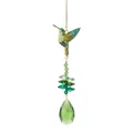 Green hummingbird crystal suncatcher garden hanging ornament with emerald prism - Green Hummingbird Style (LSGJ272)
