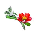 Figurine de colibri en cristal sur branche avec fleur rouge pour décoration intérieure - Colibri Fleur - Rouge Vif / 89x57x44mm (55g)