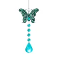Elegant green butterfly crystal suncatcher with blue teardrop pendant for garden decor - Green Butterfly With Teardrop Pendant / Total Length 36cm