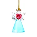Ornement d'ange en verre fait main avec corps bleu clair et breloque cœur rouge. - Style Petit Ange / 30x55mm / Bleu clair