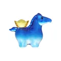 Luxuriöse blaue Kristallpferd-Figur mit Goldbarren-Ornament für elegante Dekoration - Pferd mit Münze / 80*26*60mm / Mittelblau
