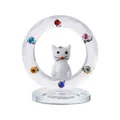 Handmade glass cat figurine inside a clear crystal ring with multicolored rhinestones - Cat / 50x56mm