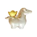 Handgefertigte luxuriöse Kristallpferdefigur mit Goldbarren für Reichtum und Glück - Pferd mit Münze / 80*26*60mm / Champagner