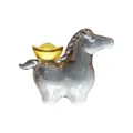 Figurine de cheval en cristal avec lingot d'or pour décoration et symbole de richesse - Cheval avec Pièce / 80*26*60mm / Gris fumé