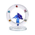 Artistic blue dolphin glass figurine in crystal ring with vibrant colored gems decor - Dolphin / 50x56mm