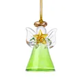 Ornement de Noël ange en verre vert fait main avec une étoile jaune et une auréole dorée. - Style Petit Ange / 30x55mm / Vert Fruit