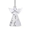Elegant glass angel Christmas ornament with white glitter skirt and silver stars decoration. - Star Angel / 59x80mm / Lake Blue