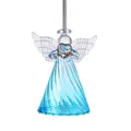 Elegant blue and clear glass angel Christmas tree ornament with wings and heart detail - Striped Angel / 62x78mm / Lake Blue