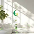 Groene kristallen maan en ster zonvanger hangende decoratie voor huis en tuin - Maan (38 Maasblad) / Kettinglengte 15cm