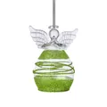 Ange suspendu en verre transparent avec paillettes vertes pour sapin de Noël - Ange à Grande Jupe / 63x82mm / Vert