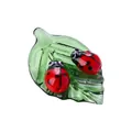 Handcrafted red crystal glass ladybugs on green leaf decorative garden miniature ornament - Leaf with Two Ladybugs