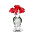 Eleganter Kristallglas-Zierrat mit sechs roten Rosen in einer facettierten Vase für Deko - 6 Rosen - Rot