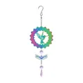 Bunter Kolibri Windspiel Sonnenfänger mit Libelle und violetten Kristallanhängern - Schillernder Kolibri (Kristalllila) / Ca. 32.5cm