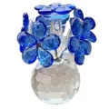 Handgefertigtes Ornament aus blauem Kristall mit facettierter klarer Kristallkugelbasis - Blaue Blumenverzierung (138g)