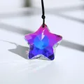 Irisierender Stern-Kristall-Sonnenfänger Anhänger mit wunderschönem Lichtspiel - Braune Kordel Pentagramm / 45mm Pentagramm mit 40CM brauner Kordel (40g) / AB-Farbe