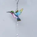Detailed view of a colorful metal hummingbird suncatcher with crystal bead prism - Colorful Hummingbird / AB 6 Beads - 30mm AB Ball