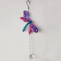 Detail view of colorful metal dragonfly garden ornament with sparkling crystal pendant. - Extra Large Blue-Purple Dragonfly / 6 Beads - 30mm Ball