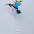 Close-up detail of a vibrant colorful crystal hummingbird suncatcher for garden decoration - Colorful Hummingbird / AB 6 Beads - 50mm AB Leaf
