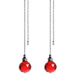Macro view of two red faceted crystal glass pendants featuring silver bead pull chains - Faceted Ball Pull Chain / 30mm / Red