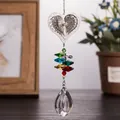 Hanging heart-shaped metal suncatcher with colorful crystal beads and teardrop prism - New Lute Heart Pendant (38mm) / Colorful