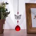 Detail of crystal butterfly hanging ornament with red faceted suncatcher ball - Butterfly Suncatcher / Red