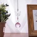 Detail view of crystal butterfly hanging ornament with pink faceted suncatcher ball - Butterfly Suncatcher / Pink