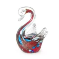 Elegant hand-blown swan glass figurine with red and blue patterns and gold flecks - Millefiori Swan / 64*40*118.7mm / Sand Red