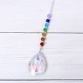 Detailweergave van een regenboog kristallen zonvanger met een gefacetteerde AB hanger. - Drakenoog Stijl