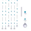 Detalle de cortina de cuentas de cristal azul con un gran colgante de bola de vidrio facetada. - Cortina de Cuentas Bola de Lámpara 30mm - Transparente, Azul Lago