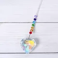 Detailed view of faceted crystal heart suncatcher with AB coating and colorful rainbow beads - Heart Style