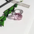 Macro view of a large pink crystal napkin ring with a faceted diamond design decoration - 20mm Napkin Ring / Pink
