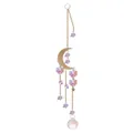 Detailed view of purple raw stone and crescent moon iridescent crystal suncatcher - Moon Style